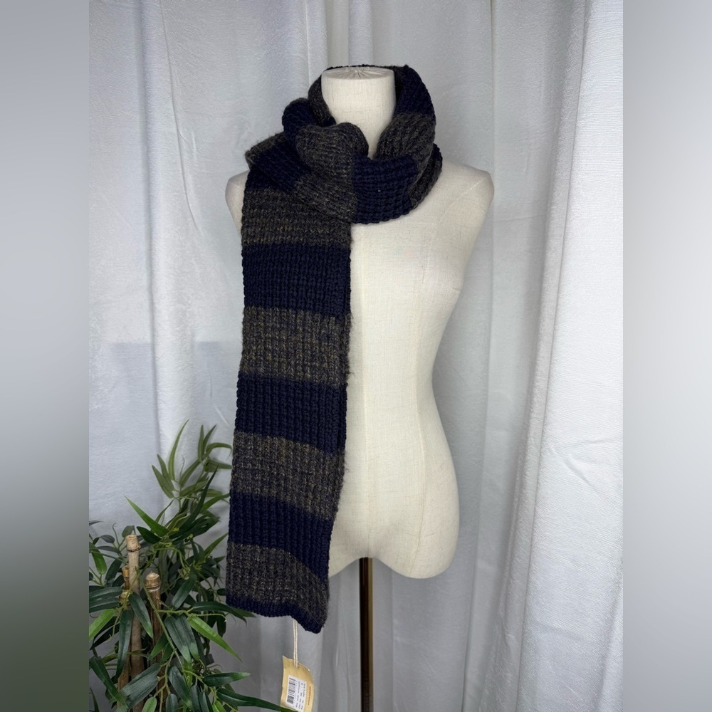 NWT Scotch & Soda Metallic Striped Mohair Knit Scarf Olive & Navy OS